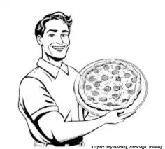 Clipart Boy Holding Pizza Sign Drawing